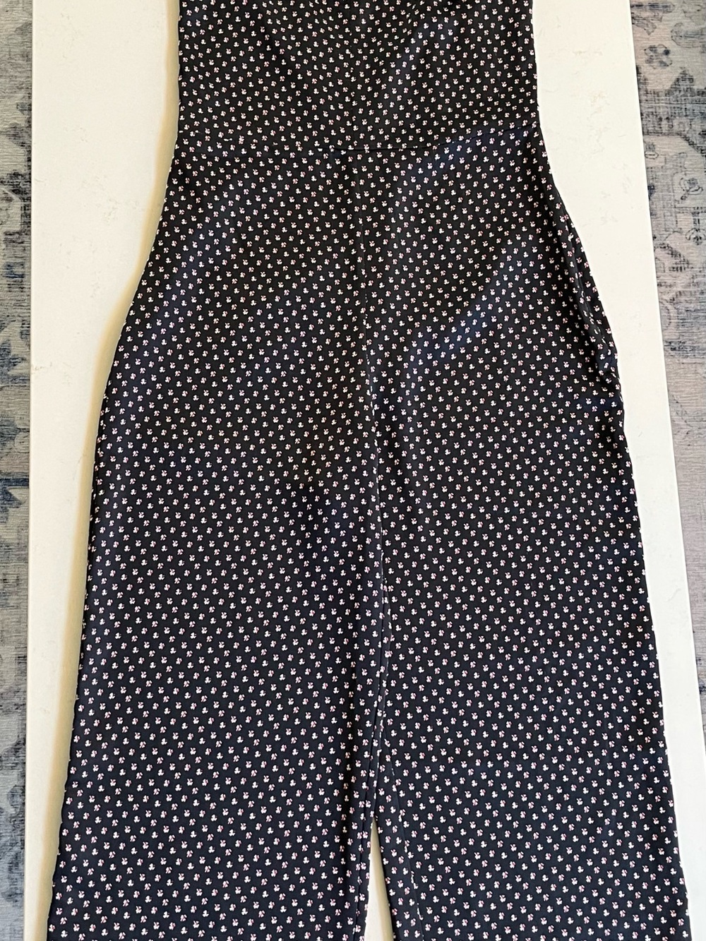 Abercrombie & Fitch Black Jumpsuit in satin with Tiny Red and White Floral Print